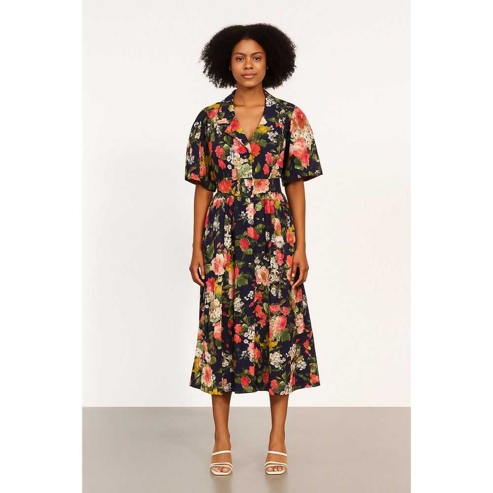 Vintage E.D.‎ Michaels Vibrant Floral Belted Midi Dress Cottagecore Feminine